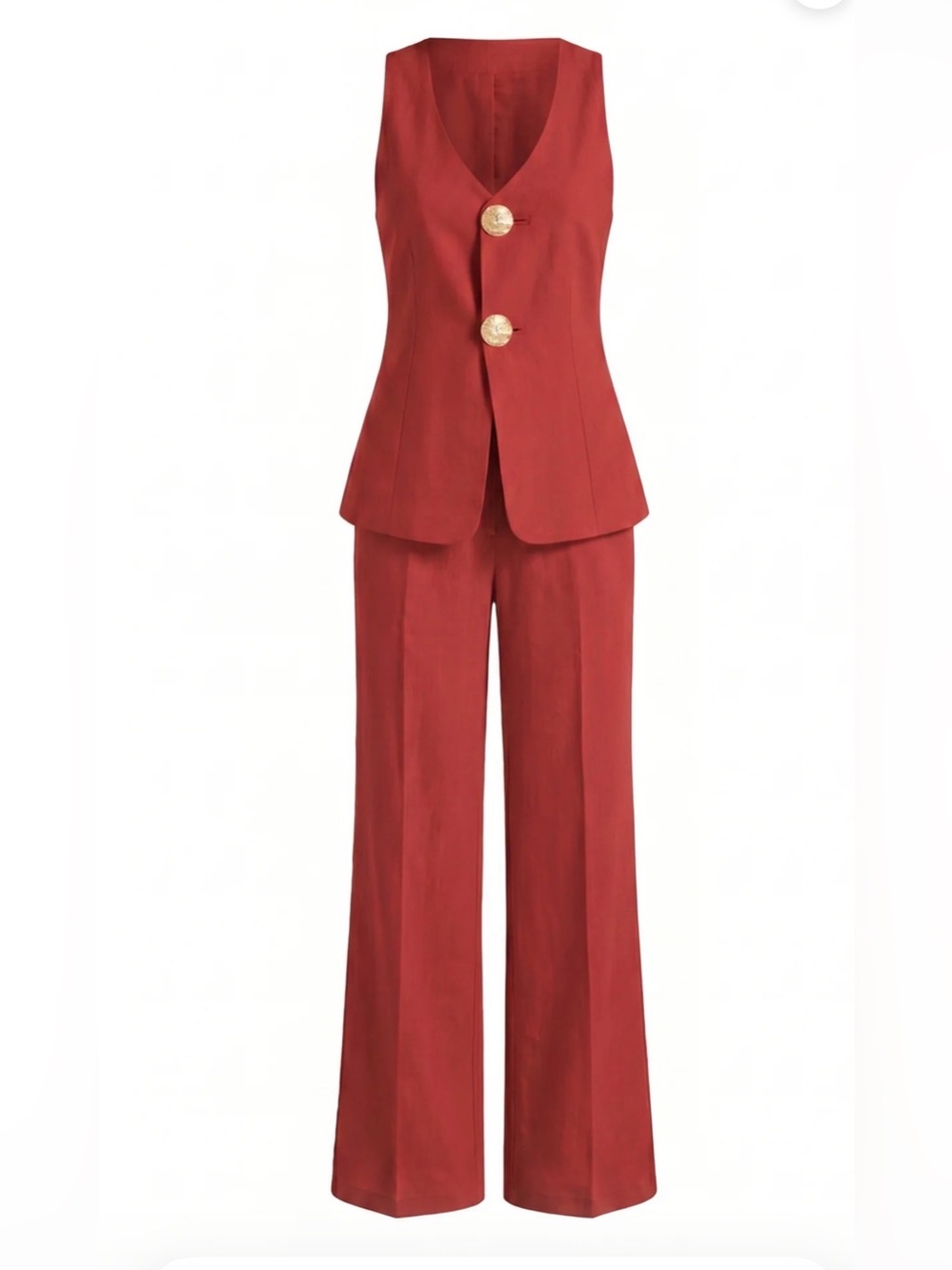 Sleeveless Tailored vest and pants suit with Gold Accent Buttons